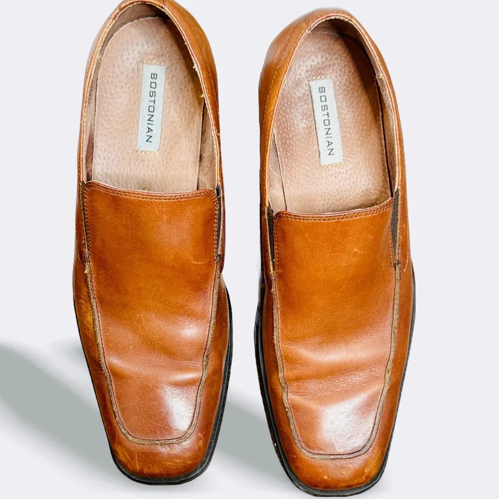 Size 11 Bostonian Leather Slip On Loafers Square Toe Dress Shoes Made in the USA